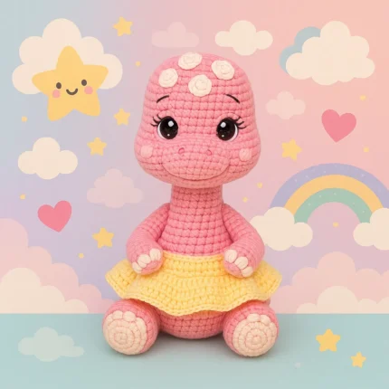 Cute Girl Dinosaur, Amigurumi Crochet Pattern, PDF Tutorial, Easy No-Sew Plush Toy, Beginner-Friendly