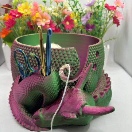 Sleeping Horned Dragon Yarn Bowl With Tool Holes / Without Tool Holes | 3D Printed | Yarn/Crochet Accessories - Dragon Decor