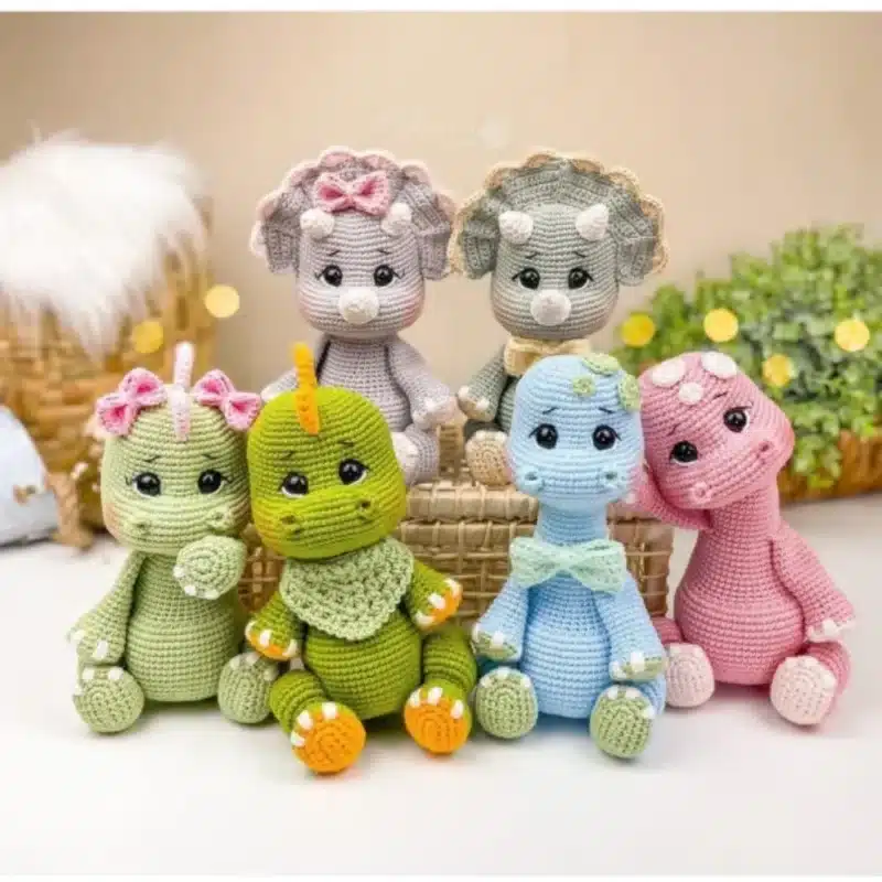 dinosaur and sheep amigurumi crochet pattern bundle handmade crochet toys