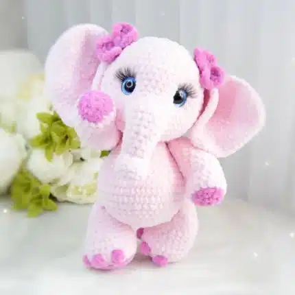 Amigurumi Elephant Crochet Pattern – pink view of plush elephant