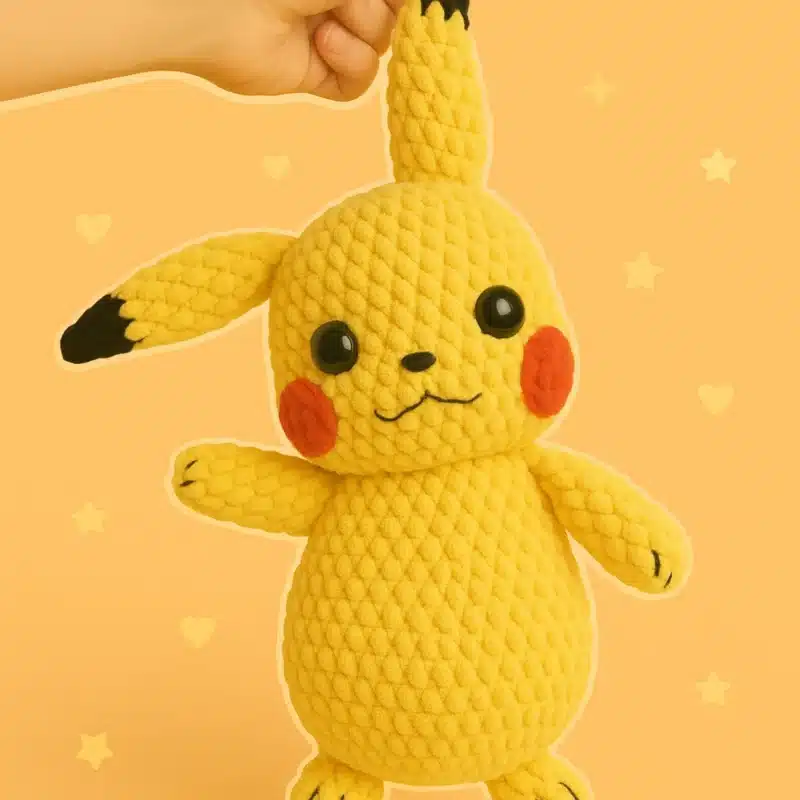 Yellow Pika Pika Crochet Pattern – handmade front view plush toy