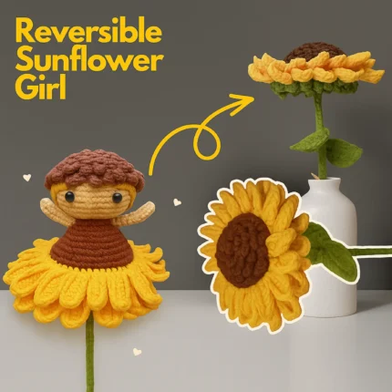 Sunflower Reversible Crochet Pattern plush toy – happy and sad flower amigurumi