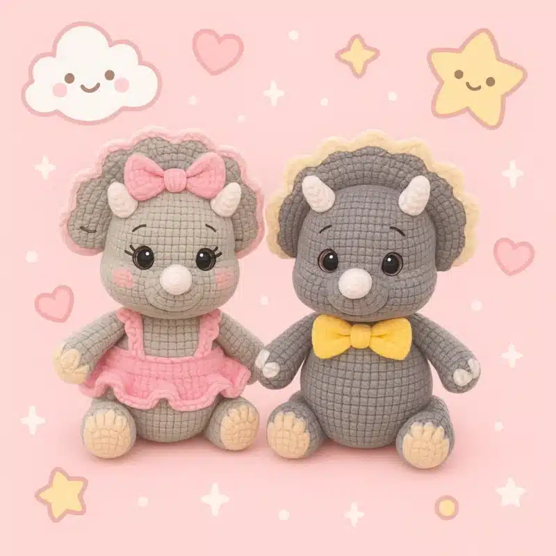 Triceratops Crochet Pattern – dinosaur plush with small accessory