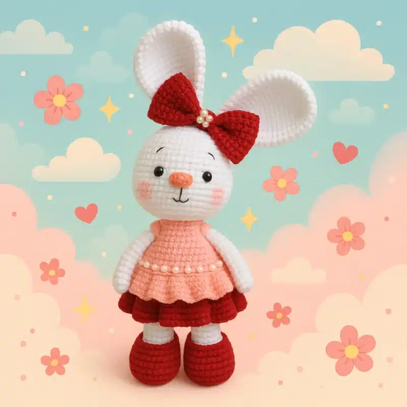 Big Bow Bunny Crochet Pattern – close-up view of bunny’s face
