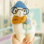 Hipster Llama Crochet Pattern with pink hat and blue scarf