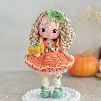 Pattern crochet doll PDF in English pattern crochet doll amigurumi pattern soft doll amigurumi toy doll dress pumpkin Doll