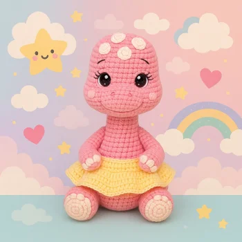 Cute Girl Dinosaur, Amigurumi Crochet Pattern, PDF Tutorial, Easy No-Sew Plush Toy, Beginner-Friendly