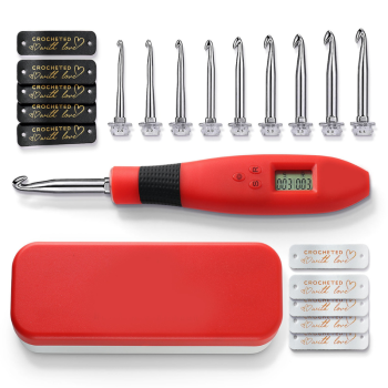 Crochet Counter for Mindless Crocheting, 9 Interchangeable Crochet Hooks , Rechargeable with Led Light in a Beautiful Hard Shell Case