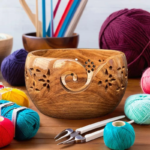 Large Yarn Bowl with Carved Holes & Drills | Knitting Crochet Accessories | Solid Wood Yarn Bowl For Crochet and Knitting Gift for knitter