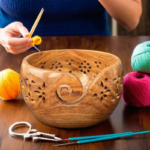 Large Yarn Bowl with Carved Holes & Drills | Knitting Crochet Accessories | Solid Wood Yarn Bowl For Crochet and Knitting Gift for knitter - Image 4