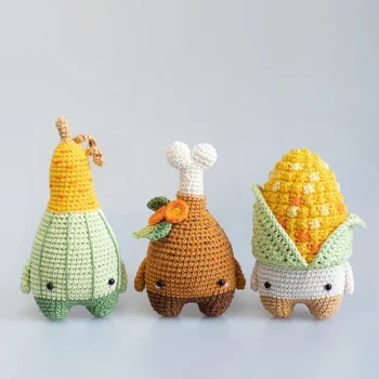 Thanksgiving Amigurumi Crochet Pattern Set | DIY Gourd, Turkey, Corn & Fall Food Decor | PDF Download