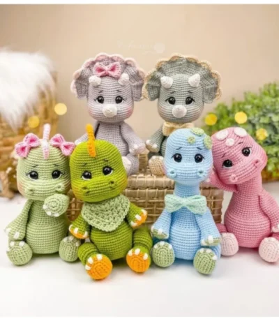 dinosaur and sheep amigurumi crochet pattern bundle handmade crochet toys
