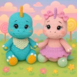 Dinosaur Couple Crochet Pattern – handmade boy and girl dinosaur amigurumi