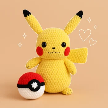 Yellow Pika Pika Crochet Pattern – photographed outdoors in natural light