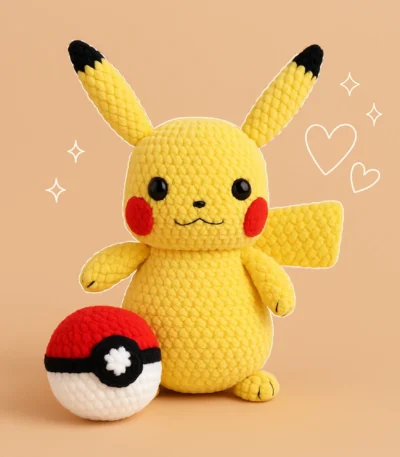 Yellow Pika Pika Crochet Pattern – photographed outdoors in natural light