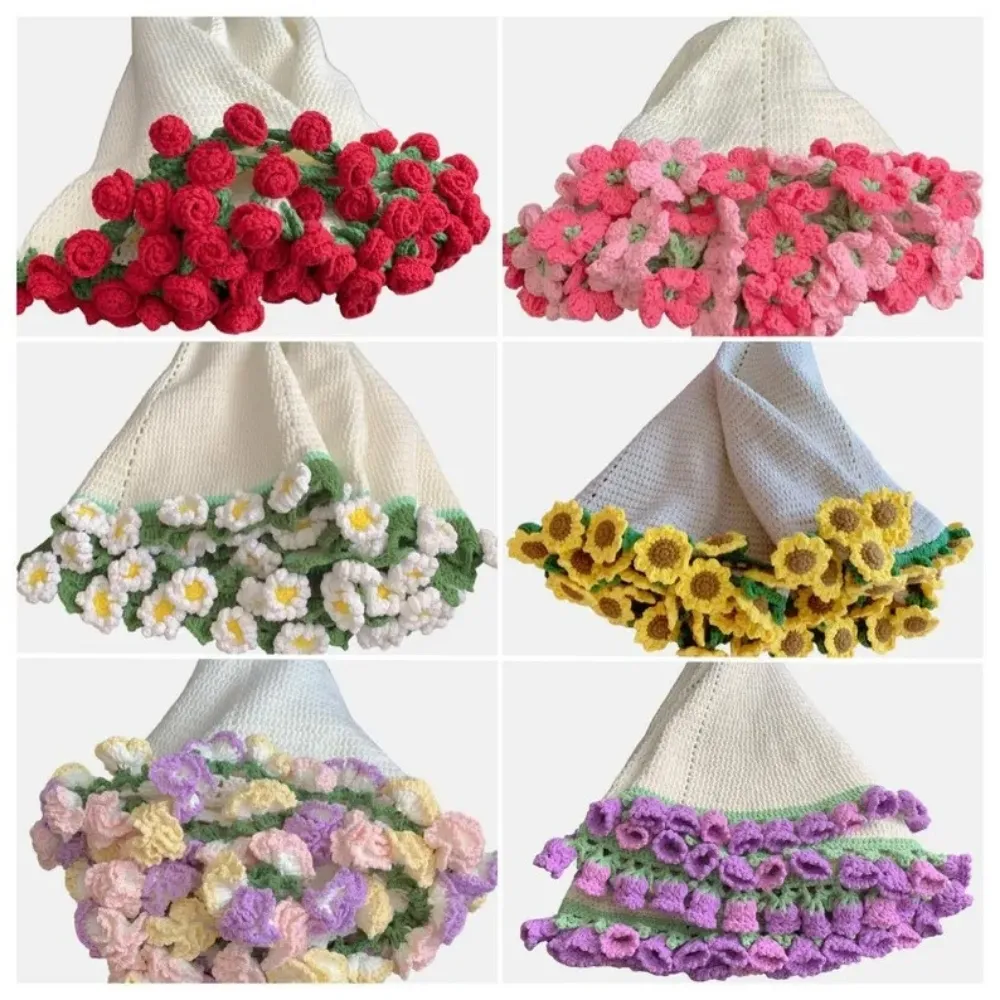 6-in-1 crochet bouquet blanket patterns set handmade floral blankets