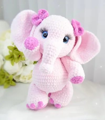Amigurumi Elephant Crochet Pattern – pink view of plush elephant