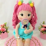 Crochet Doll Pattern with Pink Hair, Rainbow Dress & Lollipop – Cute Handmade Gift for Kids - Image 2