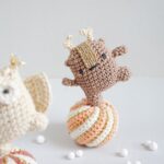 Crochet Kit Christmas Ornaments Dancing Bear Reindeer & Owl on striped Baubles, hanging / standing amigurumi decorations, Vintage Circus - Image 6