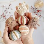 Crochet Kit Christmas Ornaments Dancing Bear Reindeer & Owl on striped Baubles, hanging / standing amigurumi decorations, Vintage Circus - Image 5
