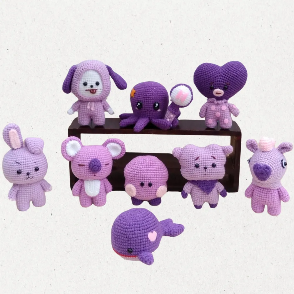 BT21 Purple Amigurumi Crochet Pattern Bundle PDF - Adorable DIY BT21 Character Crochet Guide for Fans