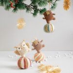 Crochet Kit Christmas Ornaments Dancing Bear Reindeer & Owl on striped Baubles, hanging / standing amigurumi decorations, Vintage Circus - Image 3