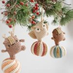 Crochet Kit Christmas Ornaments Dancing Bear Reindeer & Owl on striped Baubles, hanging / standing amigurumi decorations, Vintage Circus - Image 2
