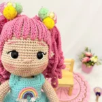 Crochet Doll Pattern with Pink Hair, Rainbow Dress & Lollipop – Cute Handmade Gift for Kids - Image 4