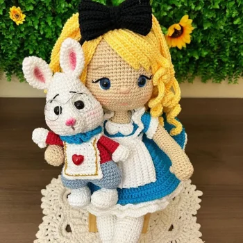 Alice in Wonderland Crochet Pattern - Handmade Doll with White Rabbit - Beginner to Advanced Amigurumi Design