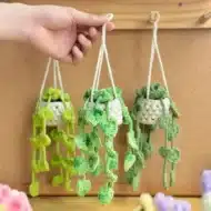 Pothos Car Hanging Plant Crochet Pattern - Flower Basket PDF