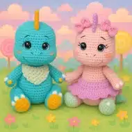 Dinosaur Couple Crochet Pattern – handmade boy and girl dinosaur amigurumi