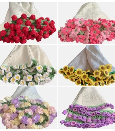 6-in-1 crochet bouquet blanket patterns set handmade floral blankets