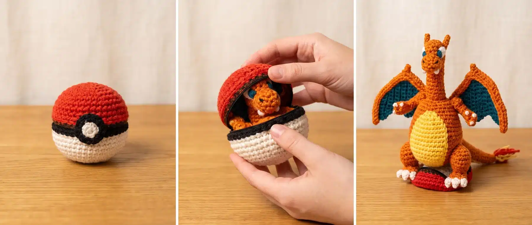 Pokéball Crochet Pattern Guide: The Ball That Flips Into a Pokémon 2 pokeball crochet pattern flipping inside out into an amigurumi in three steps