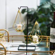 Geometric Iron Hanging Lantern Candle Holder or Vase - Image 4