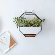 Geometric Ceramic Wall Planter with Octagonal Iron Frame - Image 17