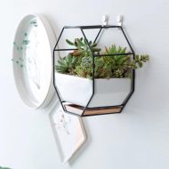 Geometric Ceramic Wall Planter with Octagonal Iron Frame - Image 12
