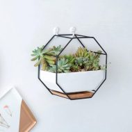 Geometric Ceramic Wall Planter with Octagonal Iron Frame - Image 21