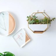 Geometric Ceramic Wall Planter with Octagonal Iron Frame - Image 15