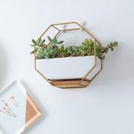 Geometric Ceramic Wall Planter with Octagonal Iron Frame - Image 16