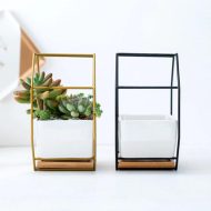 Geometric Ceramic Wall Planter with Octagonal Iron Frame - Image 6