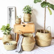 Handmade Rattan Planter or Storage Basket with Handles - Image 3