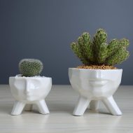 2-Piece White Ceramic Face Succulent Planters - Image 3