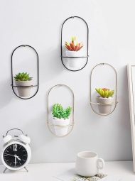Ceramic Flowerpot with Metal Wall Mount - Image 2
