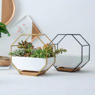 Geometric Ceramic Wall Planter with Octagonal Iron Frame - Image 3