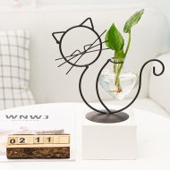 Iron Kitty Cat with Glass Heart Vase Propagation Station Planters - Image 3