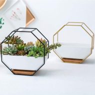 Geometric Ceramic Wall Planter with Octagonal Iron Frame - Image 7