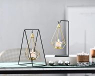 Geometric Iron Hanging Lantern Candle Holder or Vase - Image 2