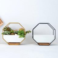 Geometric Ceramic Wall Planter with Octagonal Iron Frame - Image 11