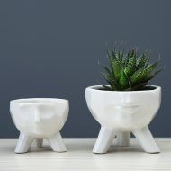 2-Piece White Ceramic Face Succulent Planters - Image 2