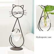 Iron Kitty Cat with Glass Heart Vase Propagation Station Planters - Image 5